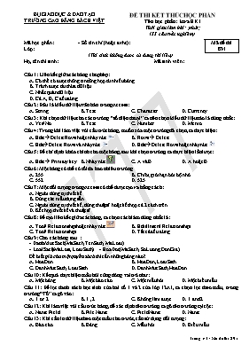 Đề thi kết thúc học phần học kì I Tin học lớp 12 - Mã đề 891 - Trường Cao Đẳng Bách Việt